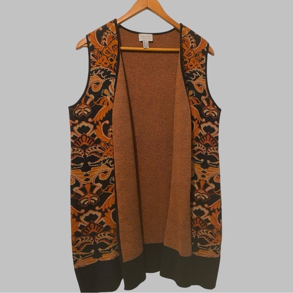 Susan Graver knit Sweater Open Cardigan Vest Paisley Size L - Picture 4 of 9
